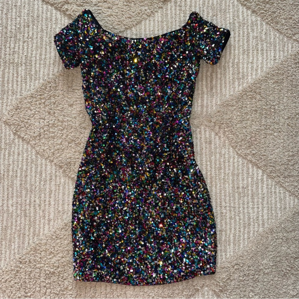 Gianni Bini Black Colorful Sequin Dress NWT